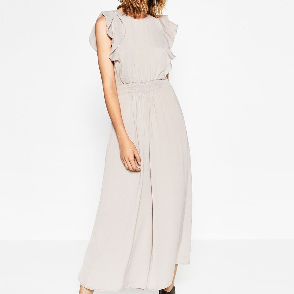 Zara Gray Frilled Shoulder Jumpsuit - NWT